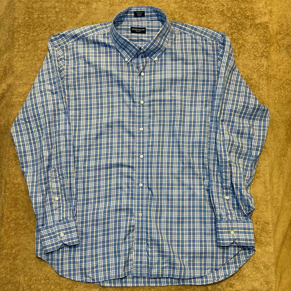 Peter Millar Collection Men's Blue Plaid Button Down Size XXL